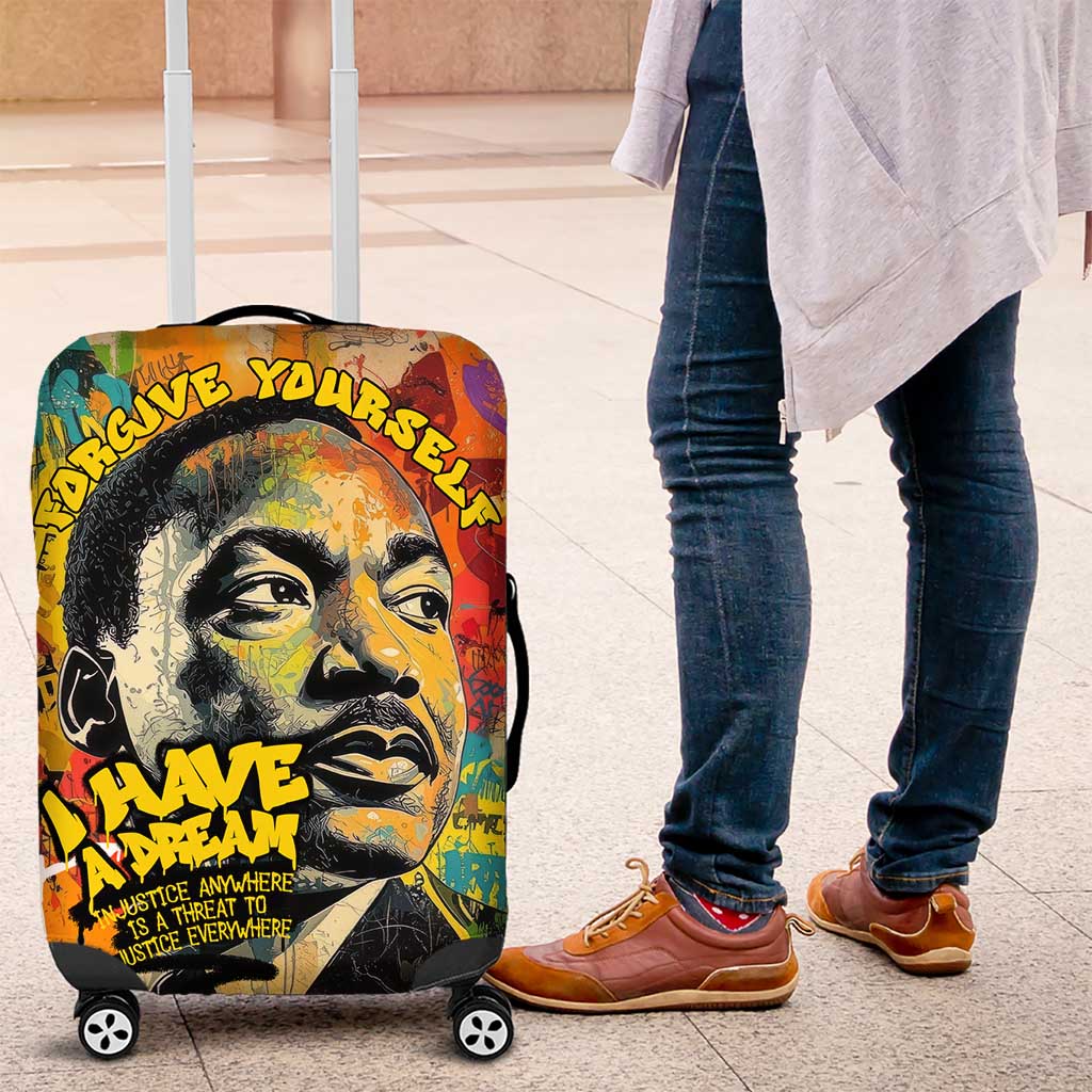 Martin Luther King Graffiti Style Graphic Luggage Cover with Colorful Spray Paint Quotes and Crown Detail TS04
