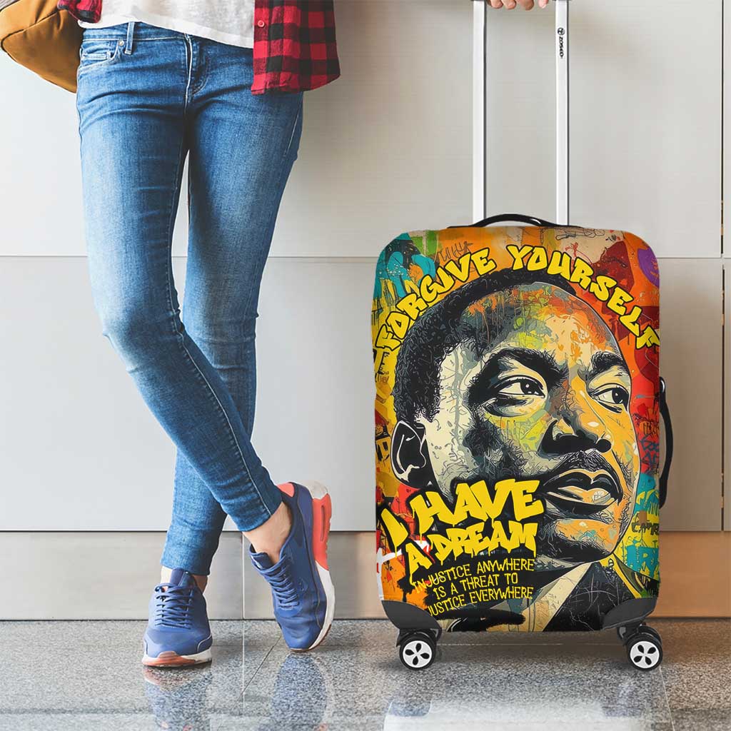 Martin Luther King Graffiti Style Graphic Luggage Cover with Colorful Spray Paint Quotes and Crown Detail TS04