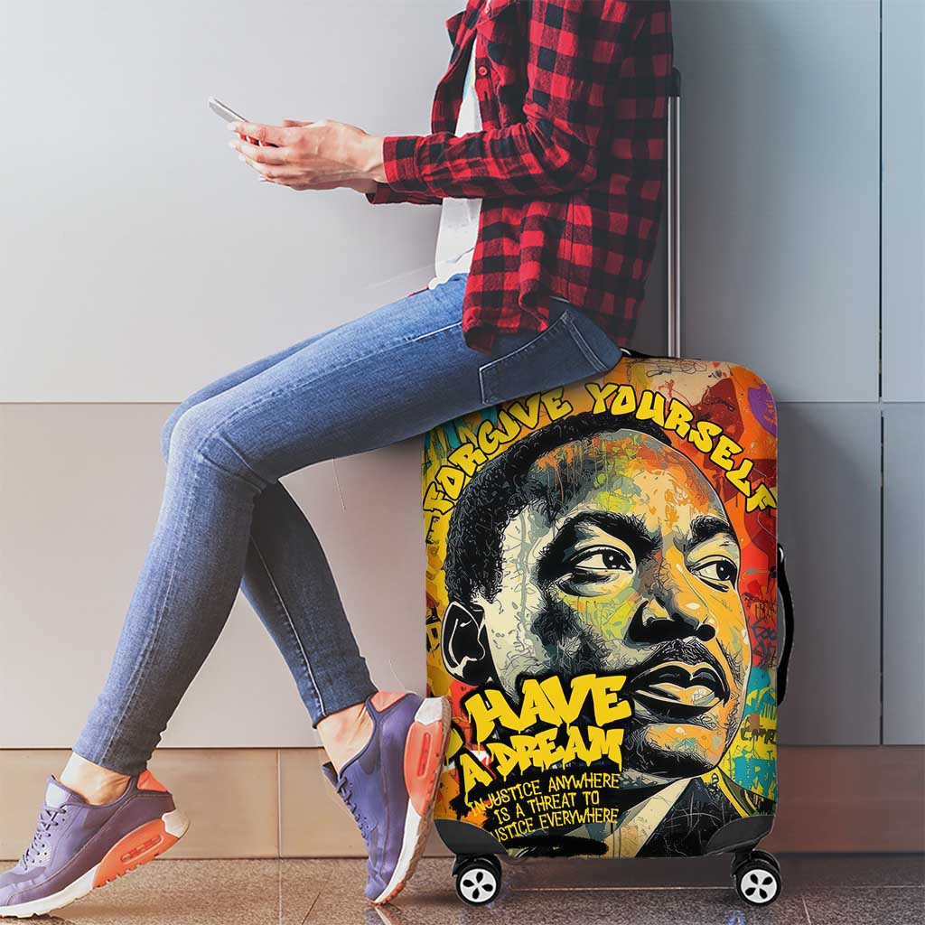 Martin Luther King Graffiti Style Graphic Luggage Cover with Colorful Spray Paint Quotes and Crown Detail TS04
