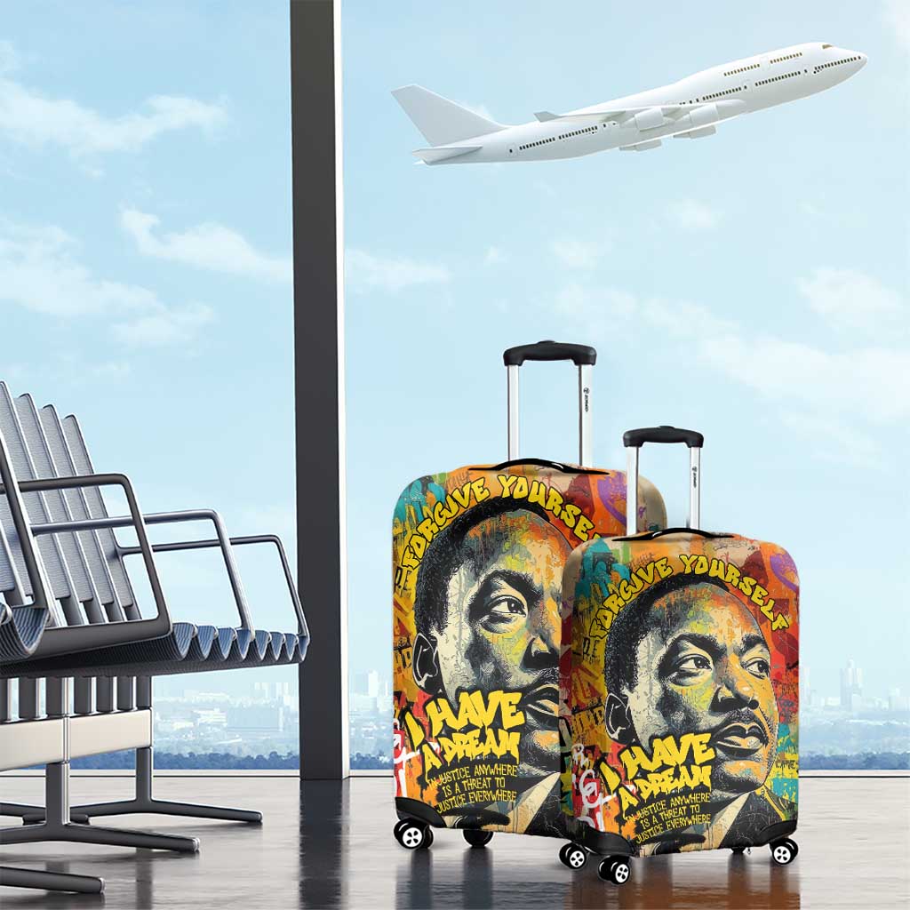 Martin Luther King Graffiti Style Graphic Luggage Cover with Colorful Spray Paint Quotes and Crown Detail TS04