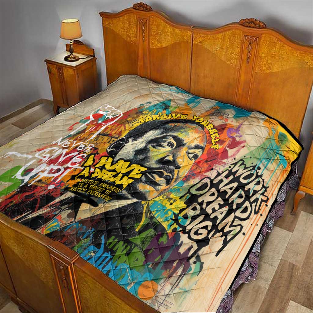 Martin Luther King Graffiti Afro Quilt Colorful Spray Paint Quotes and Crown TS04