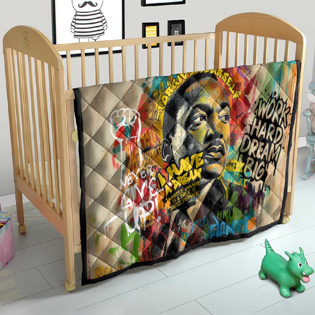 Martin Luther King Graffiti Afro Quilt Colorful Spray Paint Quotes and Crown TS04
