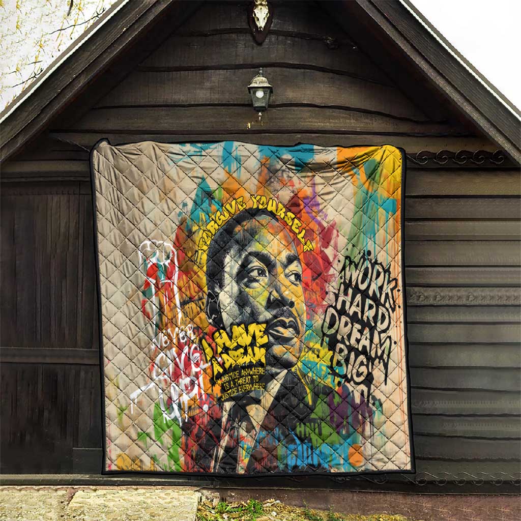 Martin Luther King Graffiti Afro Quilt Colorful Spray Paint Quotes and Crown TS04