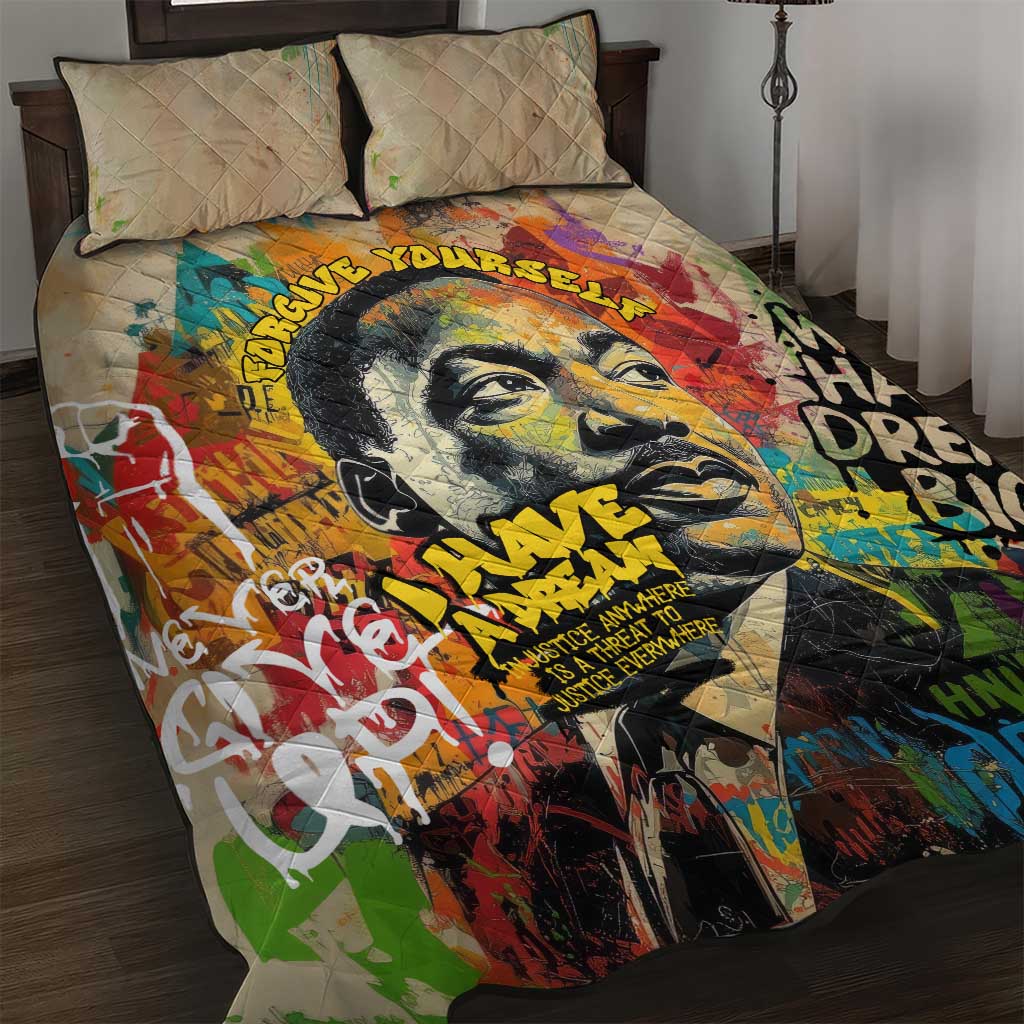 Martin Luther King Graffiti Afro Quilt Bed Set Colorful Spray Paint Quotes and Crown TS04