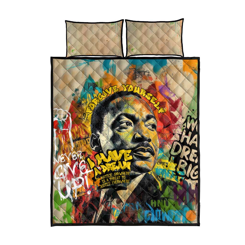 Martin Luther King Graffiti Afro Quilt Bed Set Colorful Spray Paint Quotes and Crown TS04