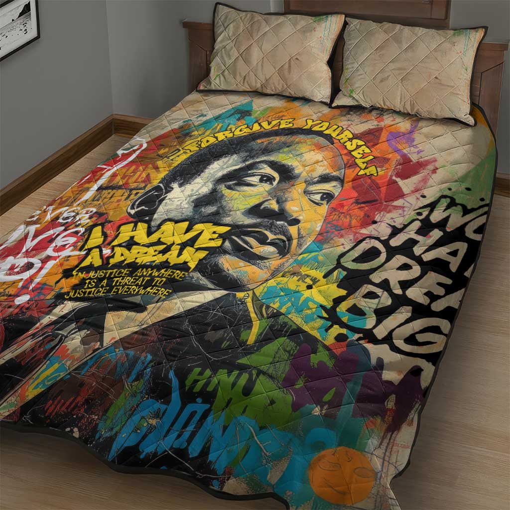 Martin Luther King Graffiti Afro Quilt Bed Set Colorful Spray Paint Quotes and Crown TS04