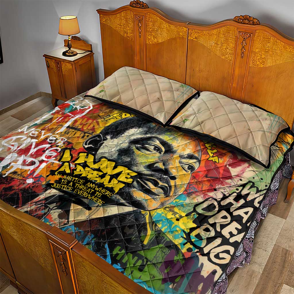 Martin Luther King Graffiti Afro Quilt Bed Set Colorful Spray Paint Quotes and Crown TS04