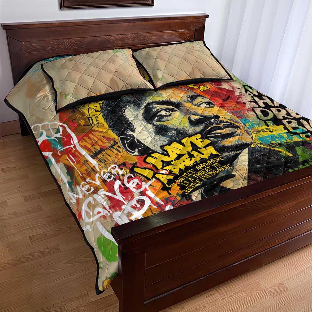 Martin Luther King Graffiti Afro Quilt Bed Set Colorful Spray Paint Quotes and Crown TS04