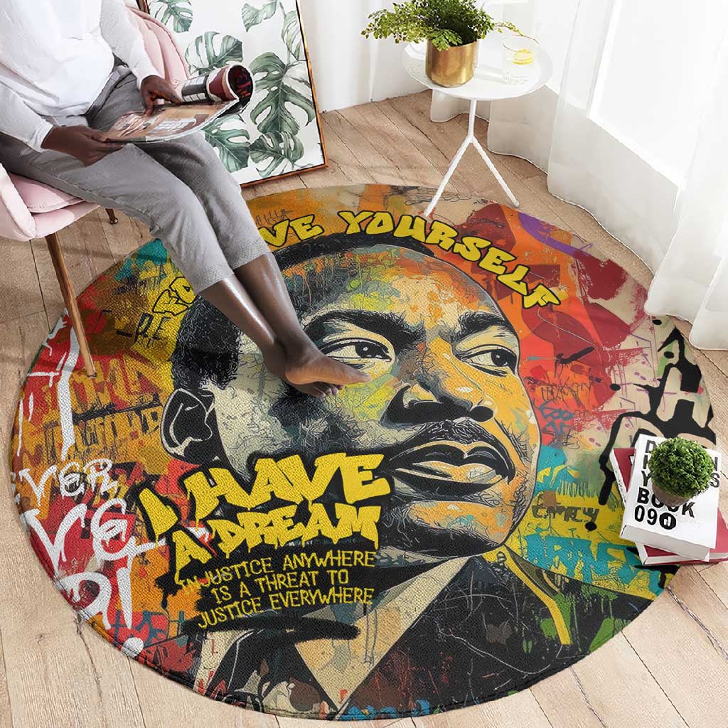 Martin Luther King Graffiti Afro Round Carpet Colorful Spray Paint Quotes and Crown TS04