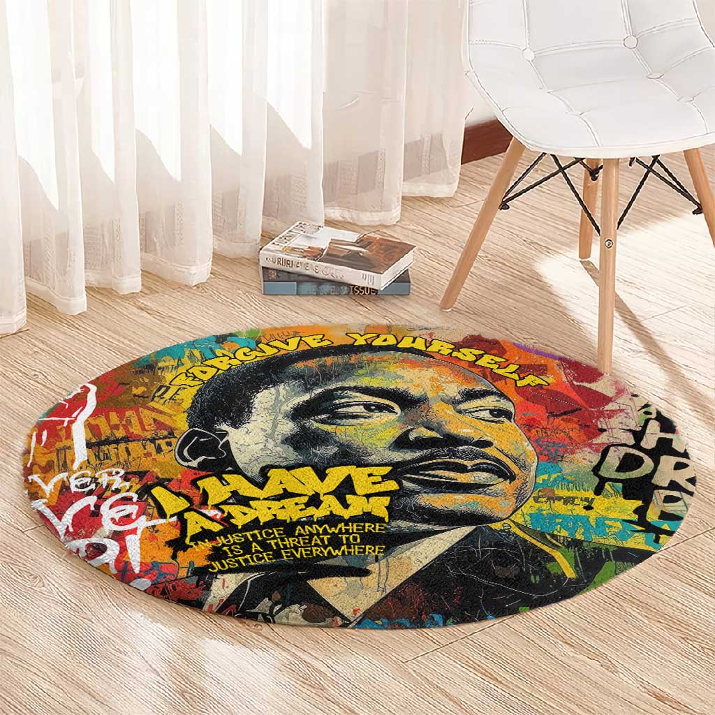Martin Luther King Graffiti Afro Round Carpet Colorful Spray Paint Quotes and Crown TS04