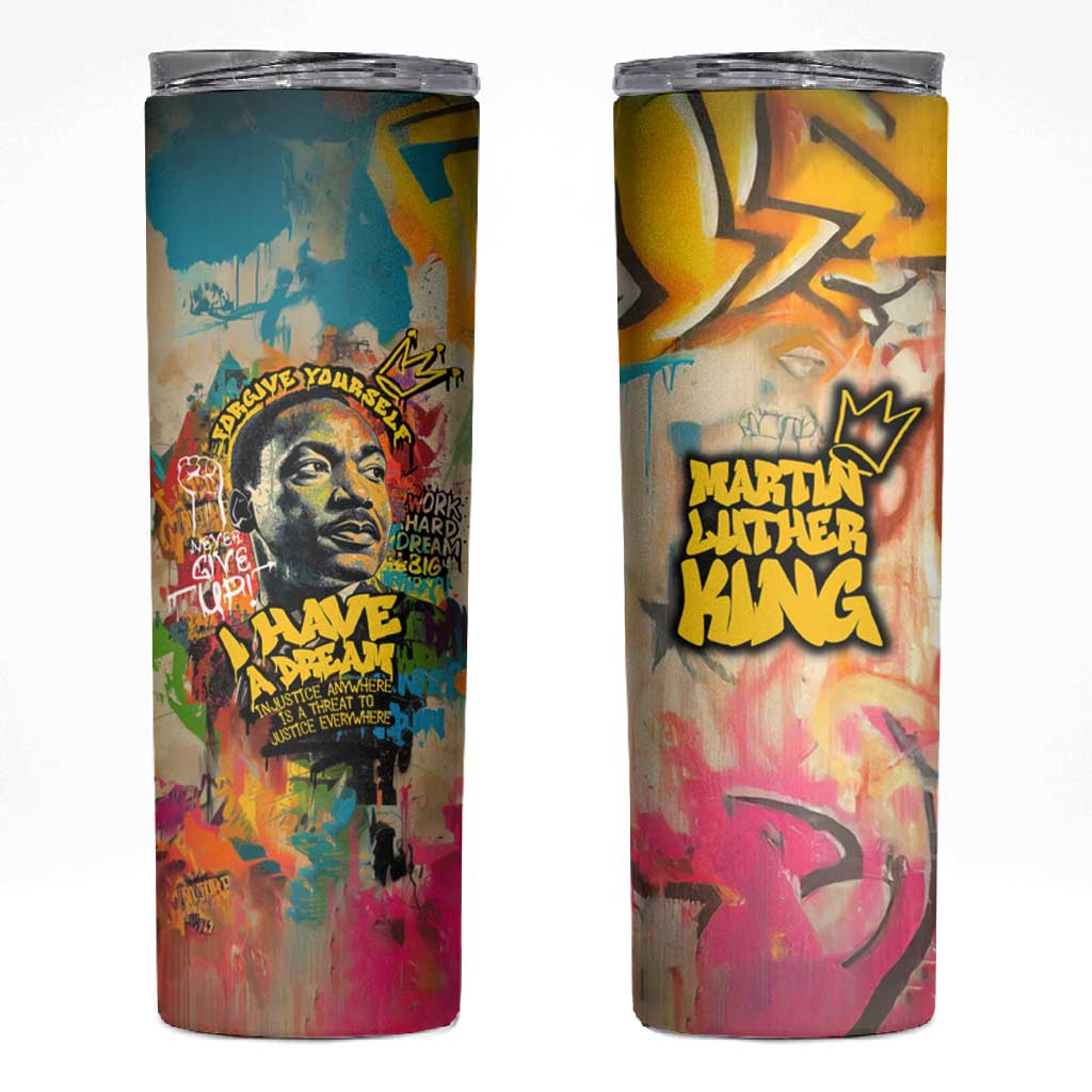 Martin Luther King Graffiti Afro Skinny Tumbler Colorful Spray Paint Quotes and Crown TS04