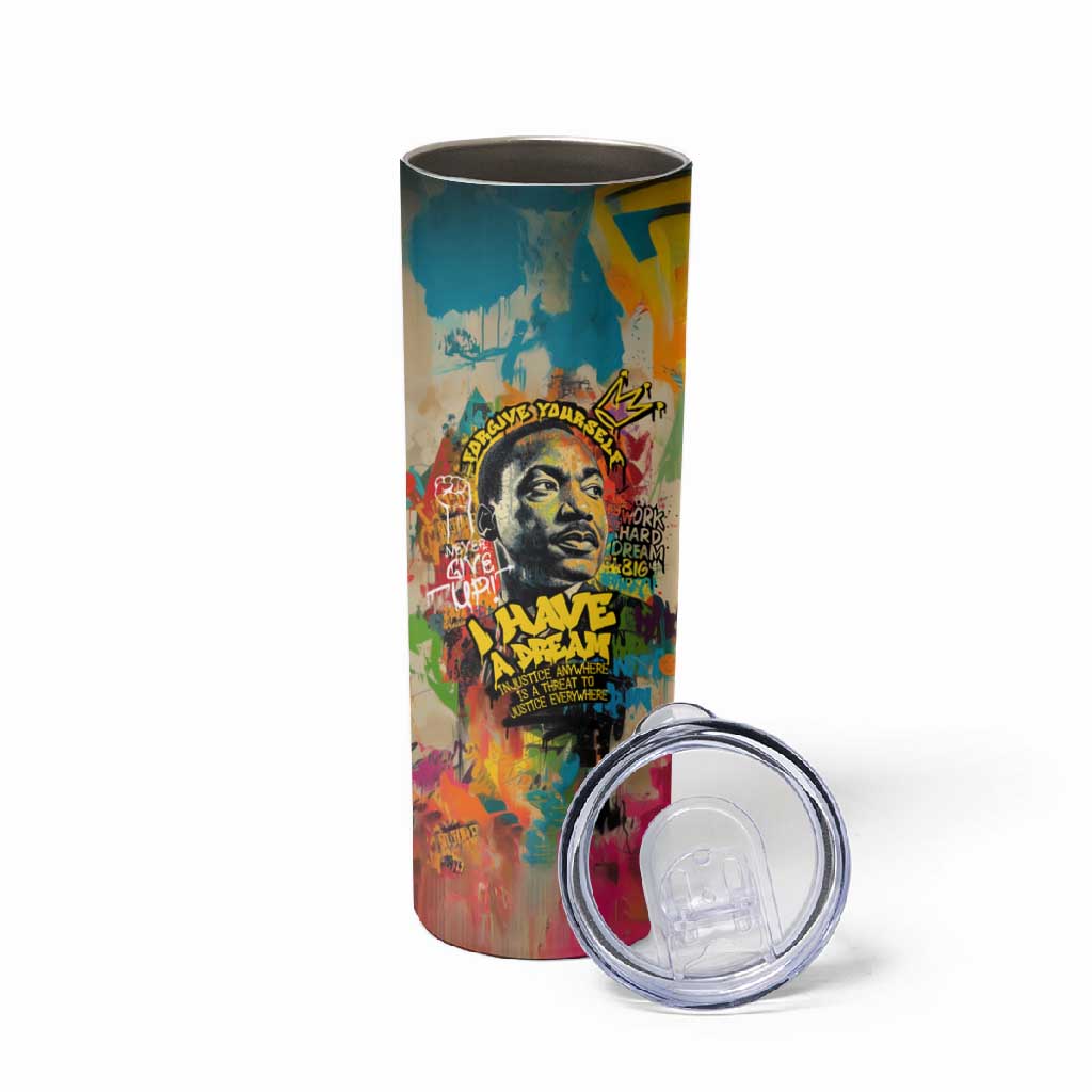 Martin Luther King Graffiti Afro Skinny Tumbler Colorful Spray Paint Quotes and Crown TS04