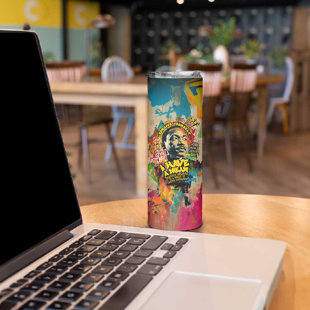 Martin Luther King Graffiti Afro Skinny Tumbler Colorful Spray Paint Quotes and Crown TS04