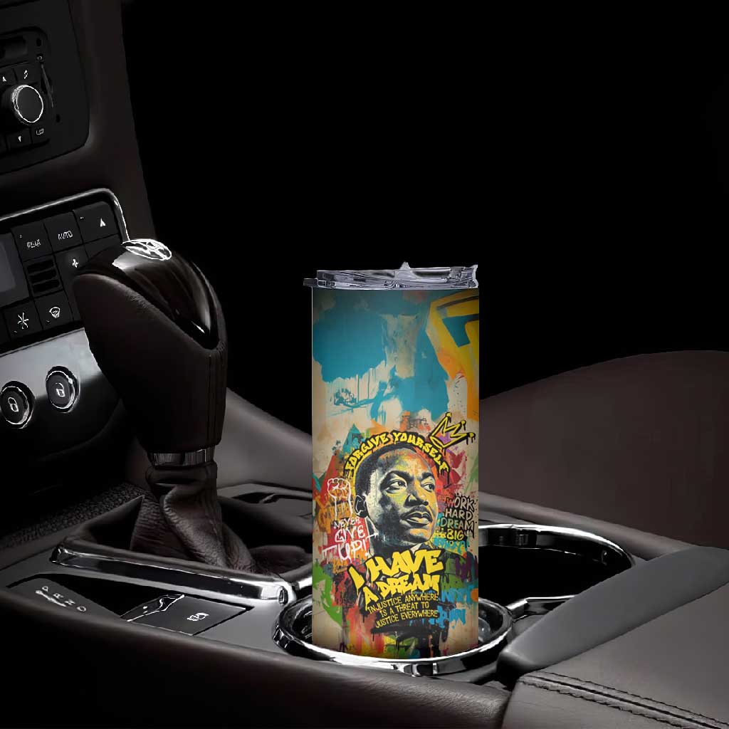 Martin Luther King Graffiti Afro Skinny Tumbler Colorful Spray Paint Quotes and Crown TS04