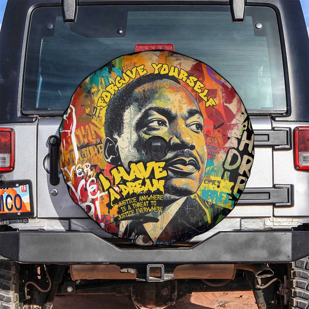 Martin Luther King Graffiti Style Graphic Spare Tire Cover with Colorful Spray Paint Quotes and Crown Detail TS04