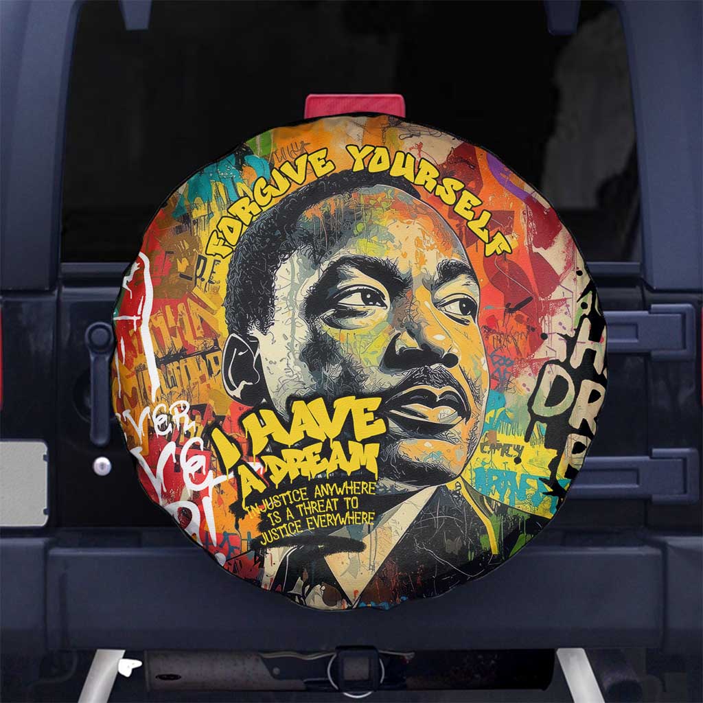 Martin Luther King Graffiti Style Graphic Spare Tire Cover with Colorful Spray Paint Quotes and Crown Detail TS04