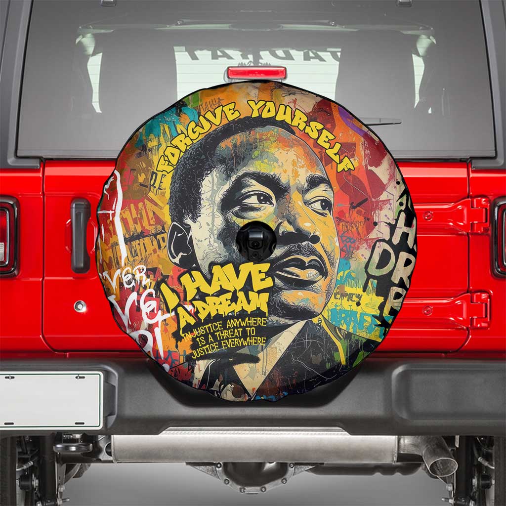 Martin Luther King Graffiti Style Graphic Spare Tire Cover with Colorful Spray Paint Quotes and Crown Detail TS04