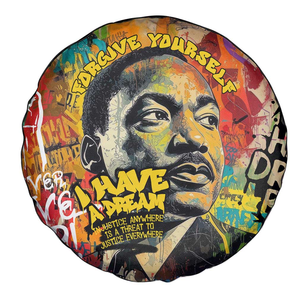 Martin Luther King Graffiti Style Graphic Spare Tire Cover with Colorful Spray Paint Quotes and Crown Detail TS04