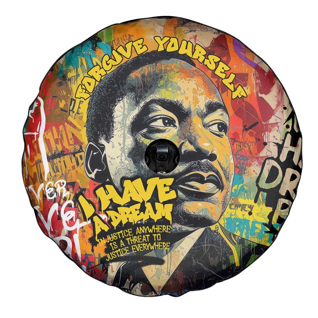 Martin Luther King Graffiti Style Graphic Spare Tire Cover with Colorful Spray Paint Quotes and Crown Detail TS04