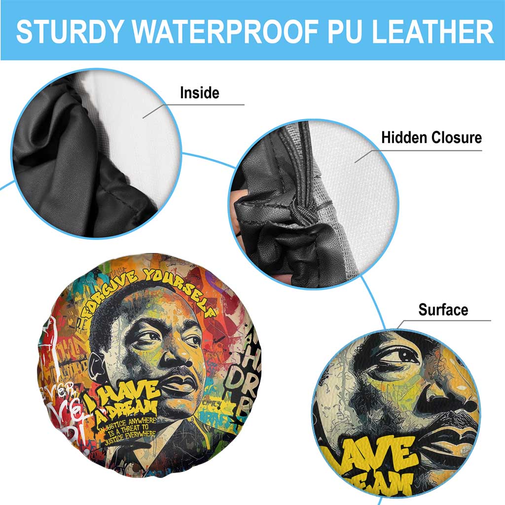 Martin Luther King Graffiti Style Graphic Spare Tire Cover with Colorful Spray Paint Quotes and Crown Detail TS04