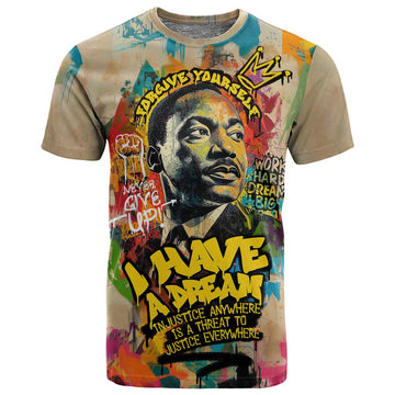 Martin Luther King Graffiti Afro T shirt Colorful Spray Paint Quotes and Crown TS04