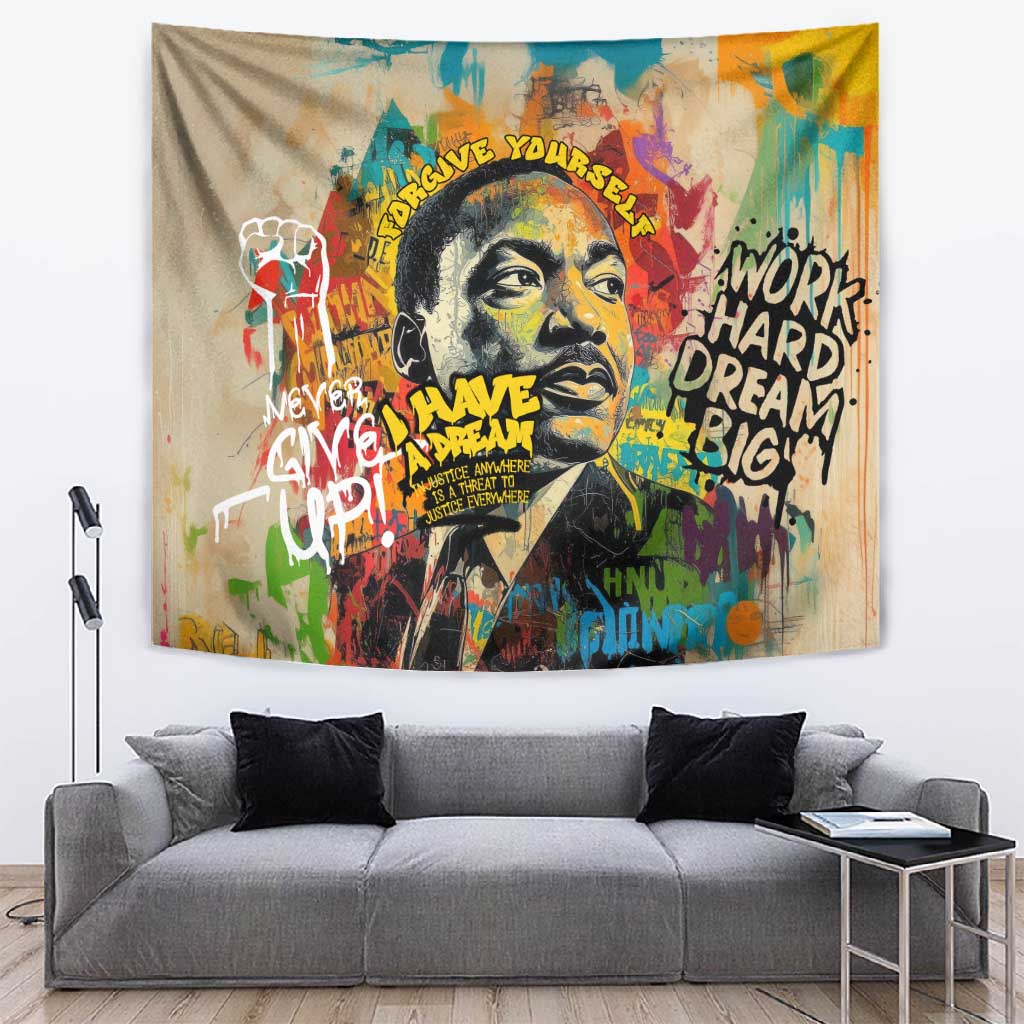 Martin Luther King Graffiti Afro Tapestry Colorful Spray Paint Quotes and Crown TS04