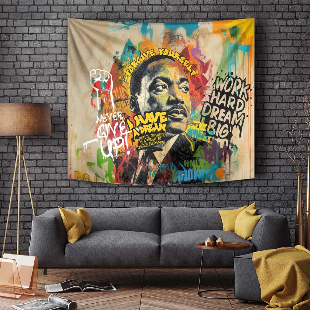 Martin Luther King Graffiti Afro Tapestry Colorful Spray Paint Quotes and Crown TS04