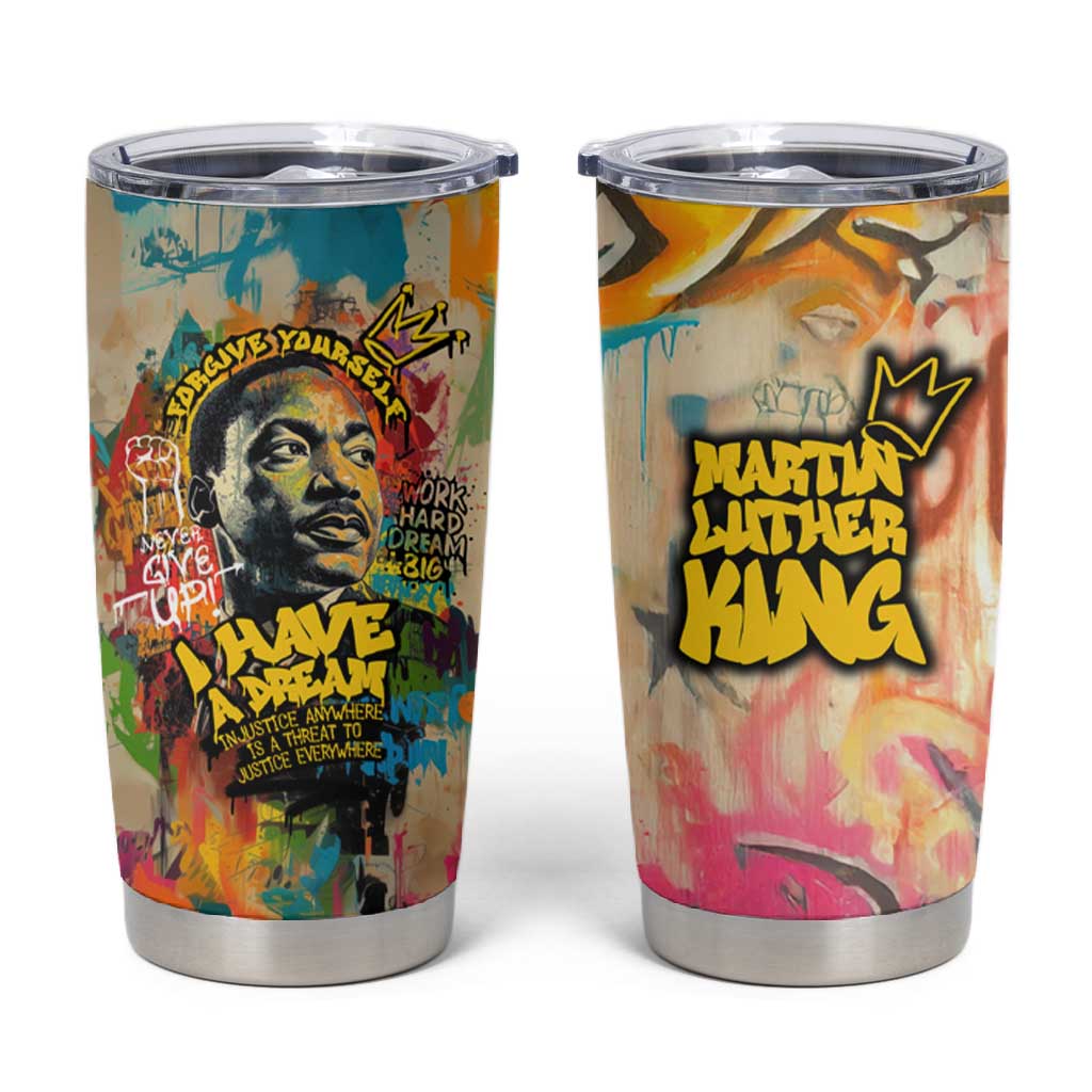 Martin Luther King Graffiti Afro Tumbler Cup Colorful Spray Paint Quotes and Crown TS04