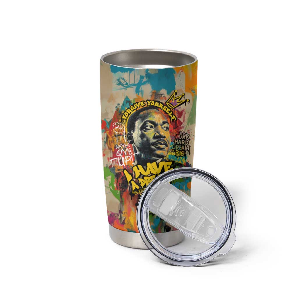 Martin Luther King Graffiti Afro Tumbler Cup Colorful Spray Paint Quotes and Crown TS04