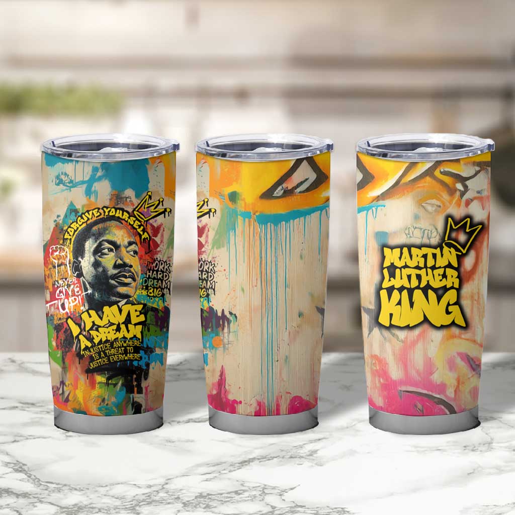 Martin Luther King Graffiti Afro Tumbler Cup Colorful Spray Paint Quotes and Crown TS04