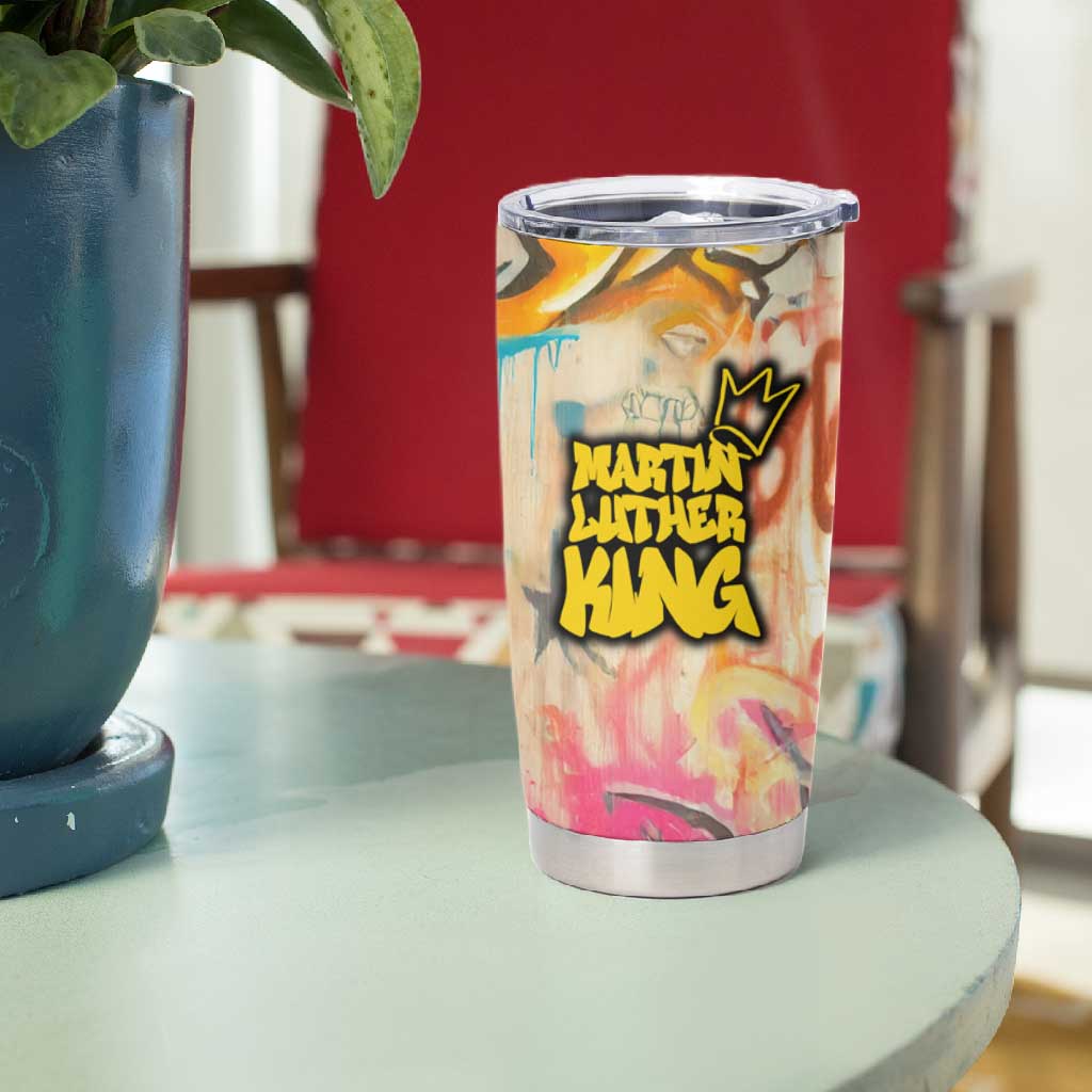 Martin Luther King Graffiti Afro Tumbler Cup Colorful Spray Paint Quotes and Crown TS04