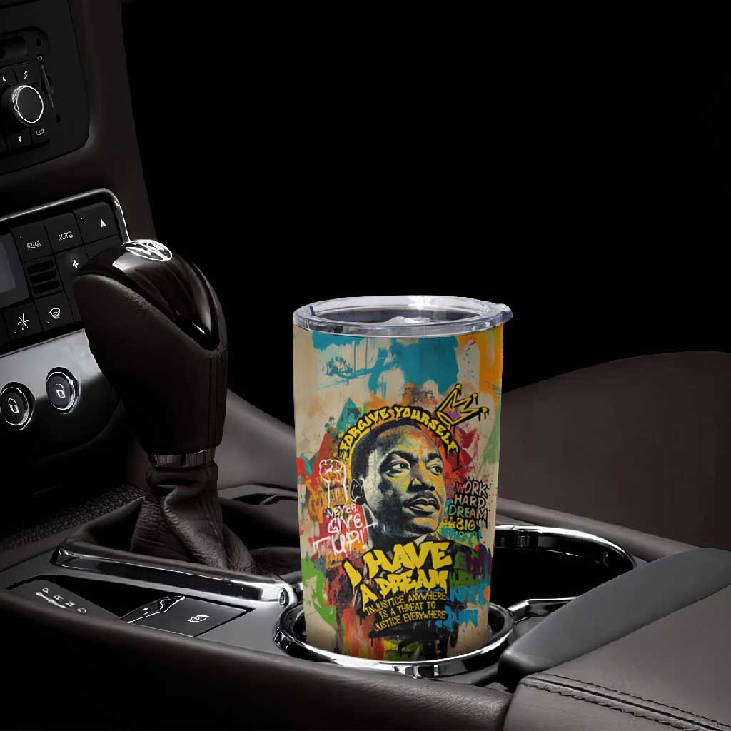 Martin Luther King Graffiti Afro Tumbler Cup Colorful Spray Paint Quotes and Crown TS04