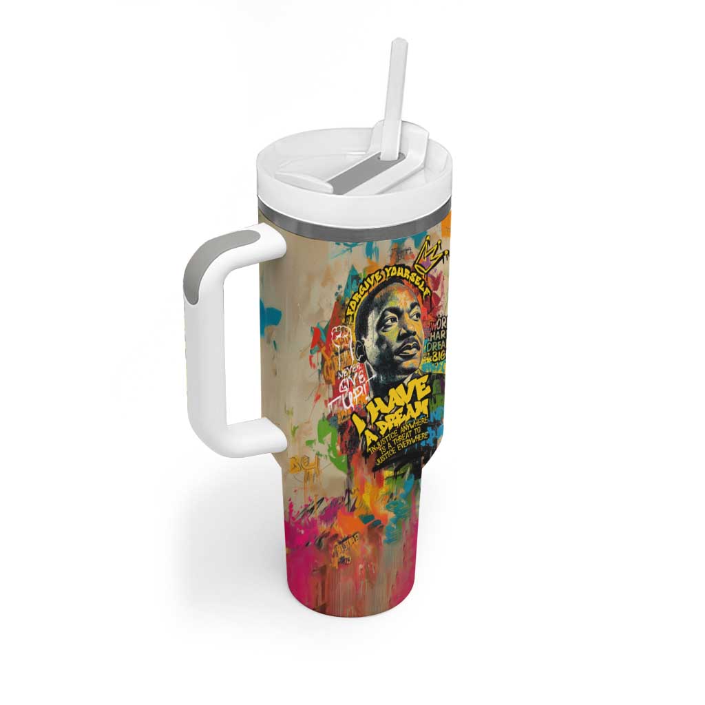 Martin Luther King Graffiti Afro Tumbler With Handle Colorful Spray Paint Quotes and Crown TS04