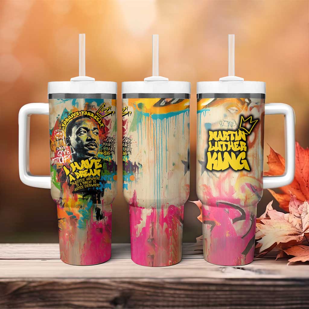 Martin Luther King Graffiti Afro Tumbler With Handle Colorful Spray Paint Quotes and Crown TS04