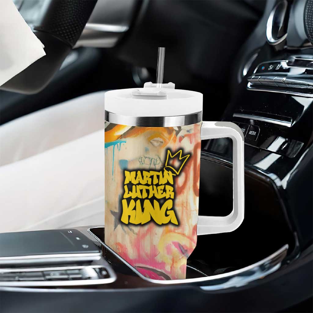 Martin Luther King Graffiti Afro Tumbler With Handle Colorful Spray Paint Quotes and Crown TS04