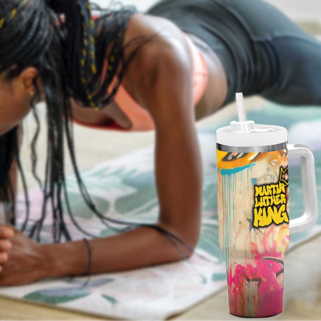 Martin Luther King Graffiti Afro Tumbler With Handle Colorful Spray Paint Quotes and Crown TS04