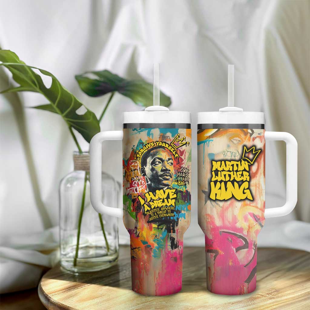 Martin Luther King Graffiti Afro Tumbler With Handle Colorful Spray Paint Quotes and Crown TS04