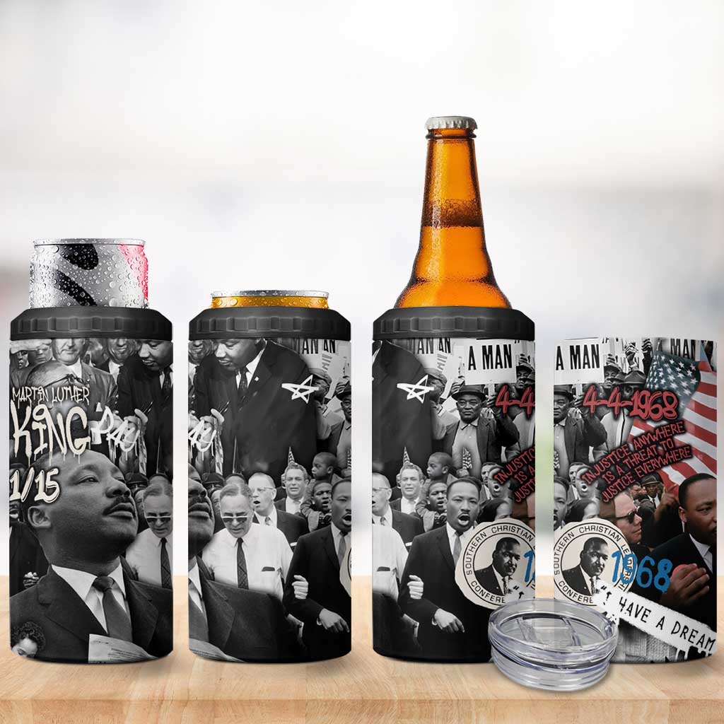 Martin Luther King Day Afro 4 in 1 Can Cooler Tumbler Civil Rights Leader - Classic American Street Graffiti TS04