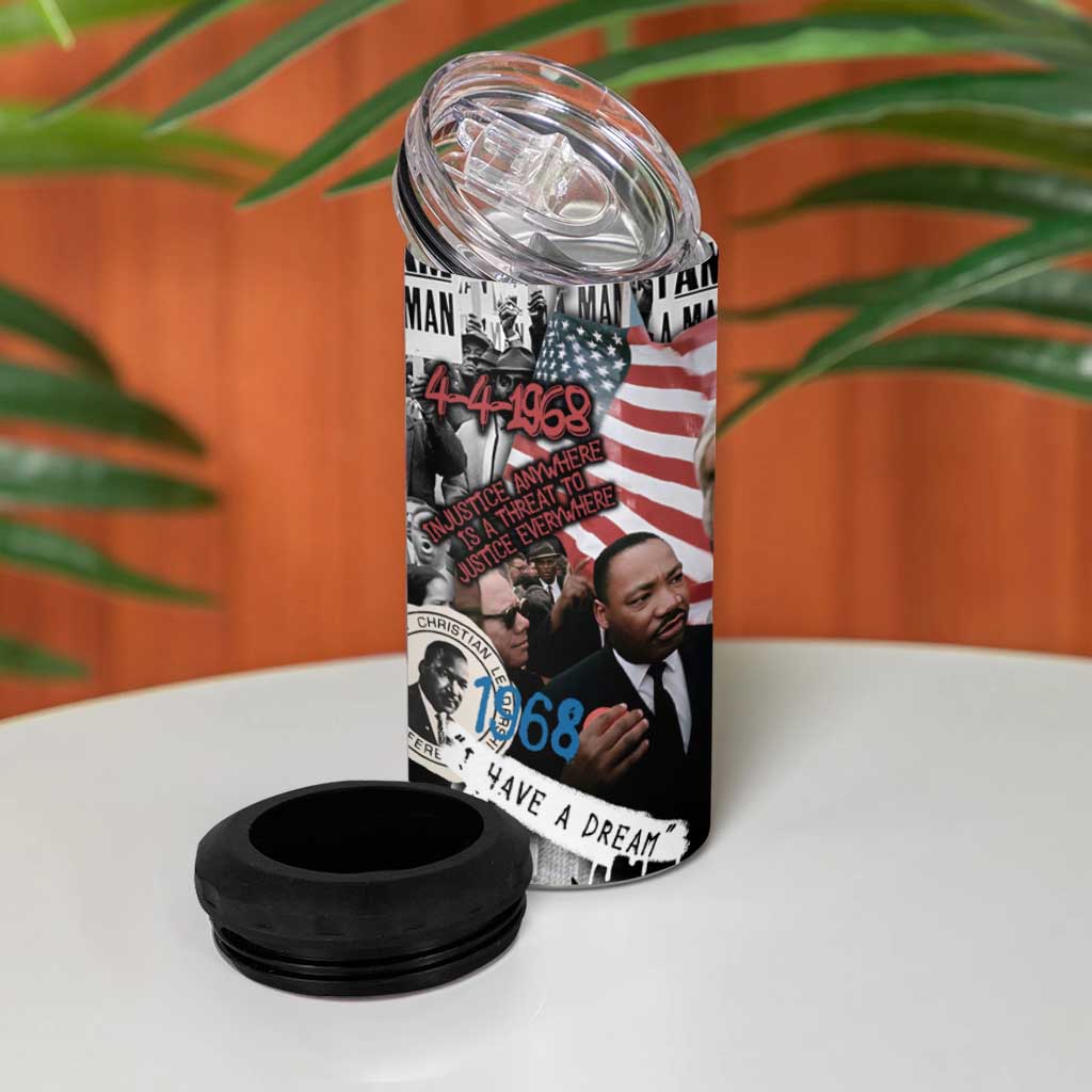 Martin Luther King Day Afro 4 in 1 Can Cooler Tumbler Civil Rights Leader - Classic American Street Graffiti TS04