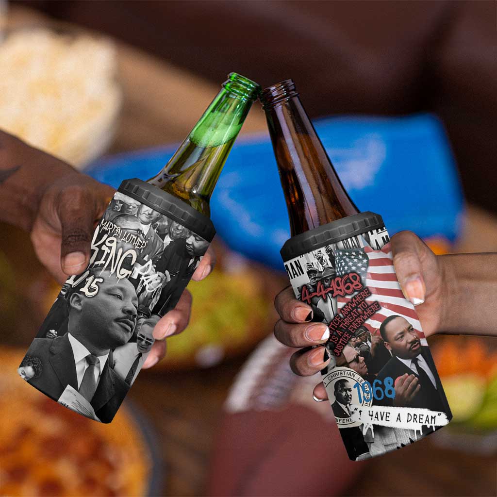 Martin Luther King Day Afro 4 in 1 Can Cooler Tumbler Civil Rights Leader - Classic American Street Graffiti TS04