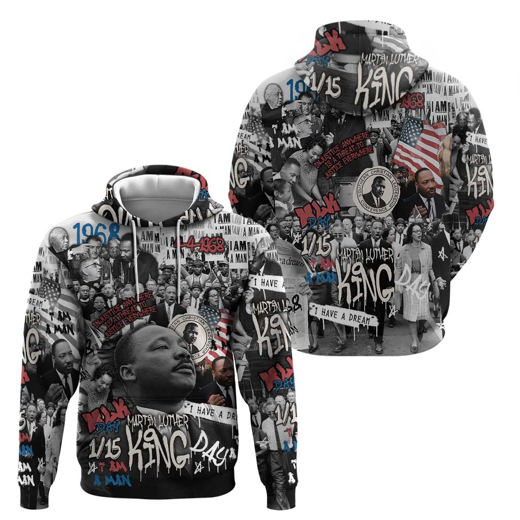 Martin Luther King Day Tribute Hoodie Civil Rights Collage and Classic American Street Graffiti Colors TS04
