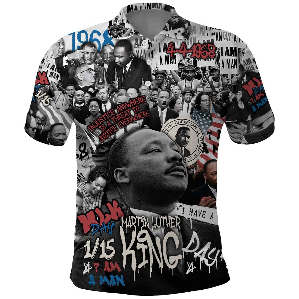 Martin Luther King Day Tribute Polo Shirt Civil Rights Collage and Classic American Street Graffiti Colors TS04