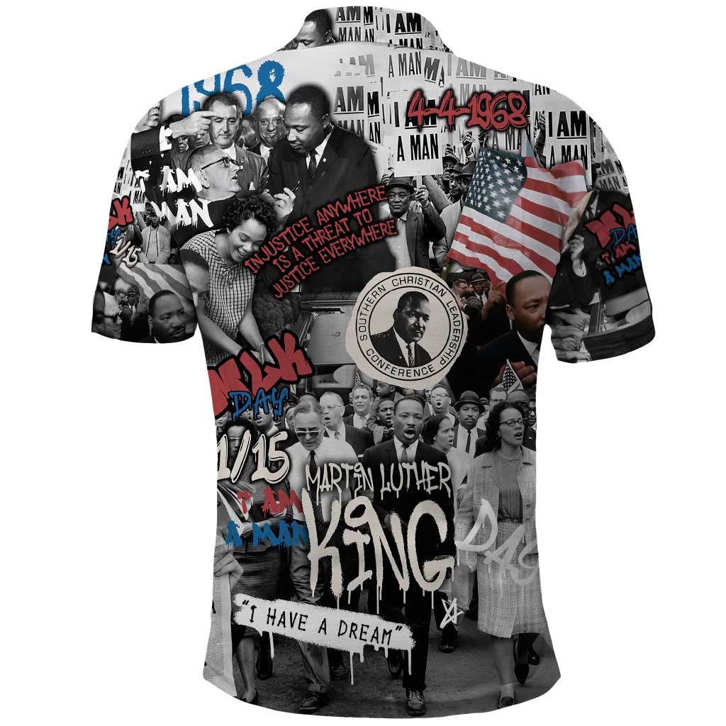 Martin Luther King Day Tribute Polo Shirt Civil Rights Collage and Classic American Street Graffiti Colors TS04