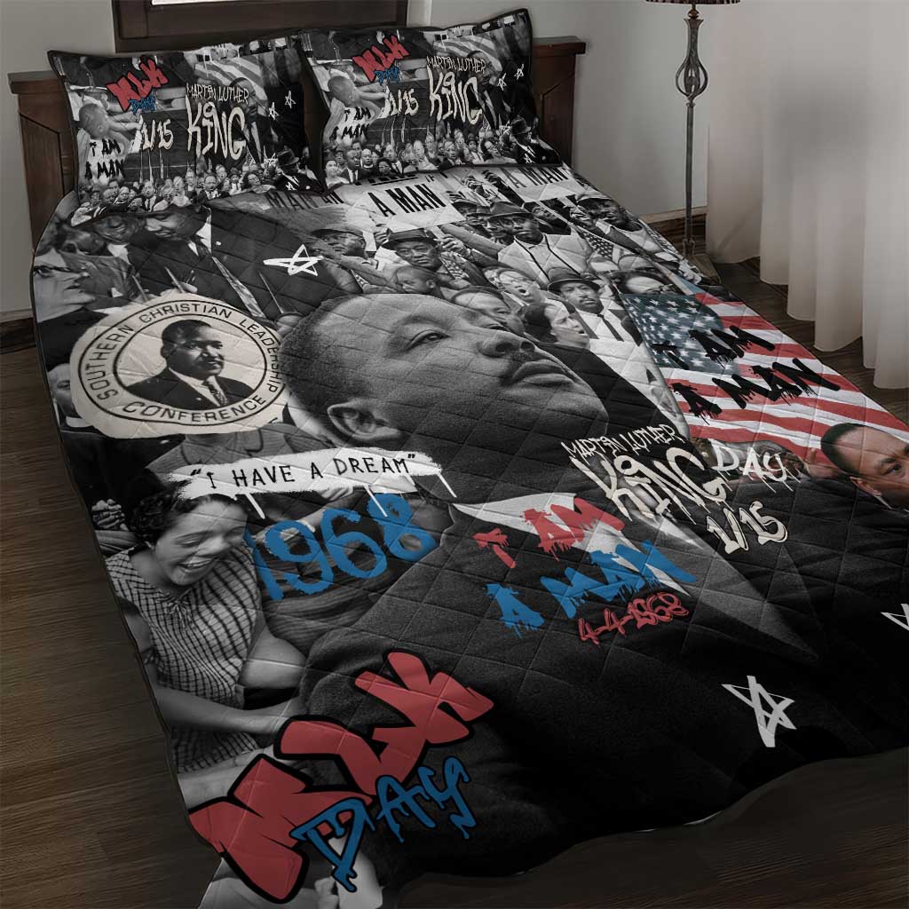 Martin Luther King Day Afro Quilt Bed Set Civil Rights Leader - Classic American Street Graffiti TS04