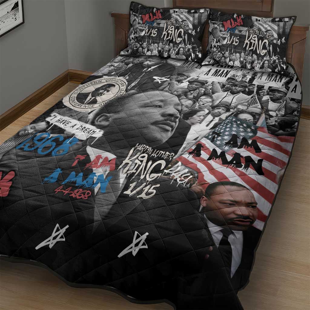 Martin Luther King Day Afro Quilt Bed Set Civil Rights Leader - Classic American Street Graffiti TS04