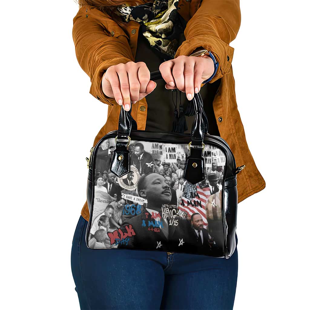 Martin Luther King Day Tribute Shoulder Handbag Civil Rights Collage and Classic American Street Graffiti Colors TS04