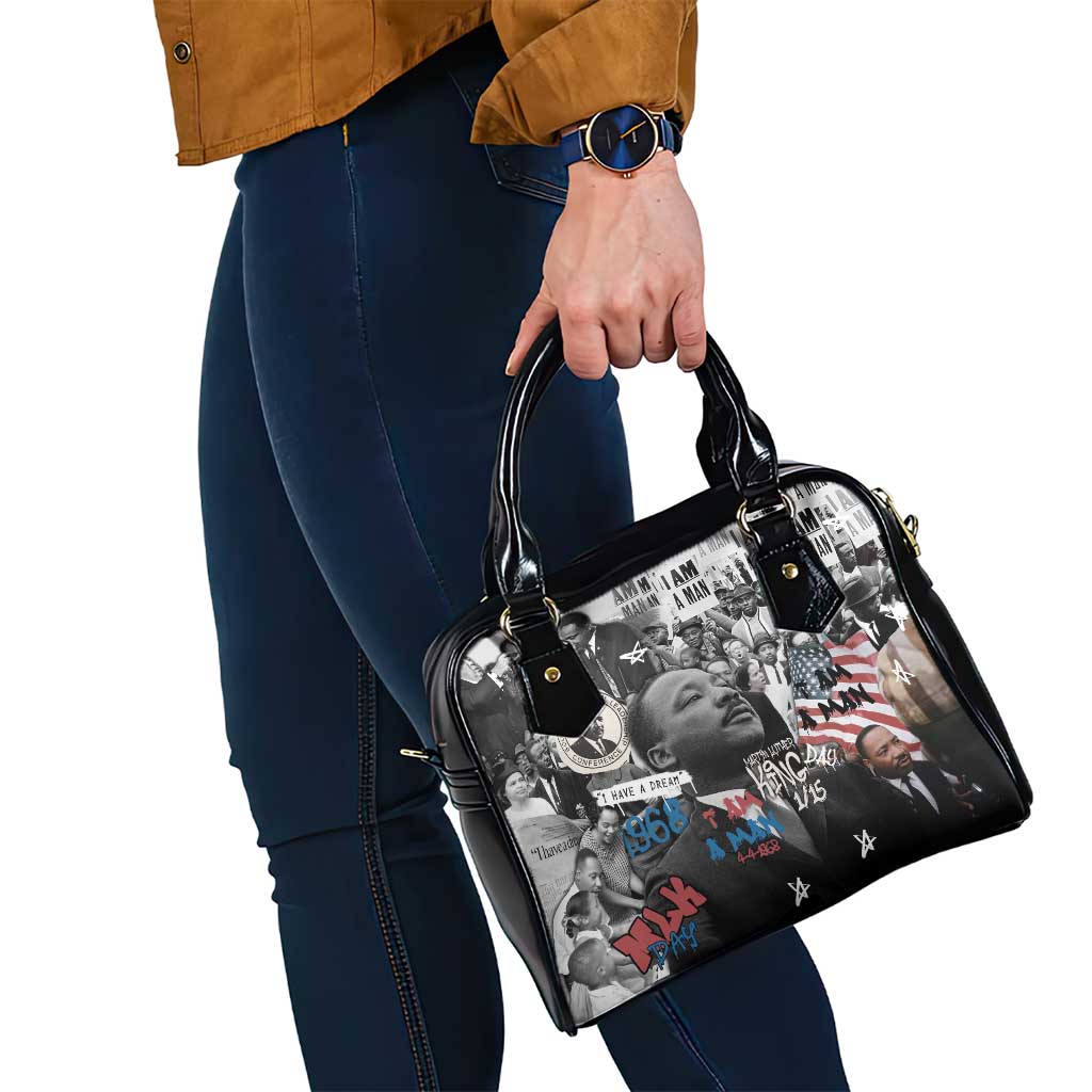 Martin Luther King Day Tribute Shoulder Handbag Civil Rights Collage and Classic American Street Graffiti Colors TS04