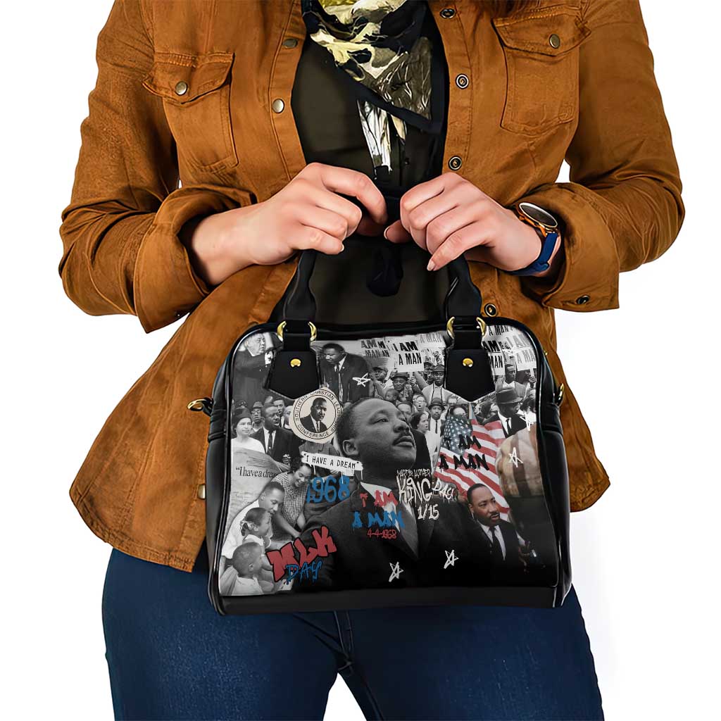 Martin Luther King Day Tribute Shoulder Handbag Civil Rights Collage and Classic American Street Graffiti Colors TS04