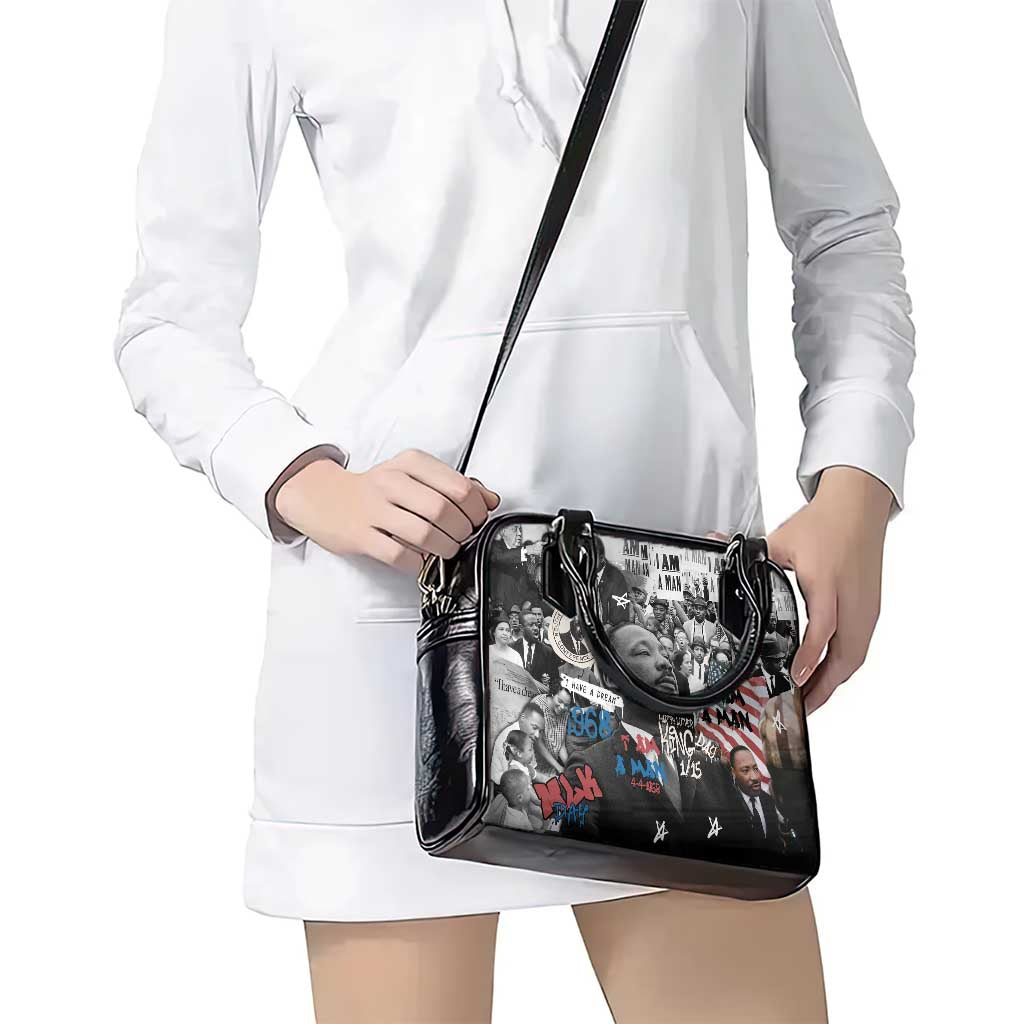 Martin Luther King Day Tribute Shoulder Handbag Civil Rights Collage and Classic American Street Graffiti Colors TS04