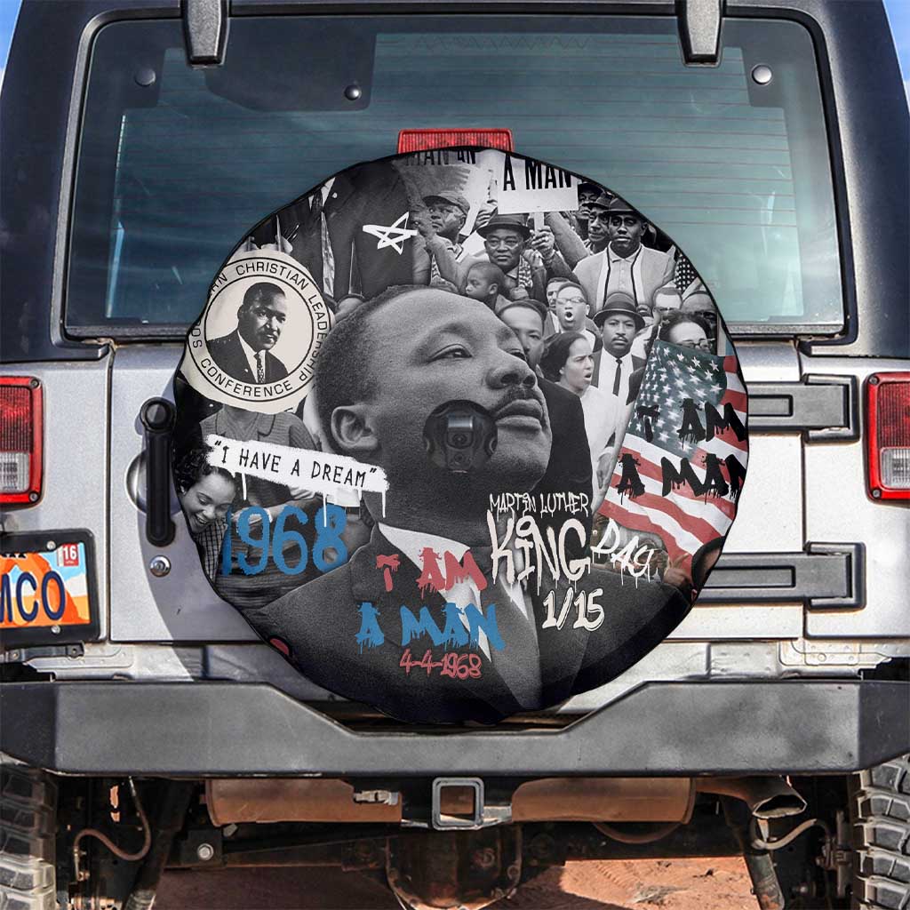 Martin Luther King Day Tribute Spare Tire Cover Civil Rights Collage and Classic American Street Graffiti Colors TS04